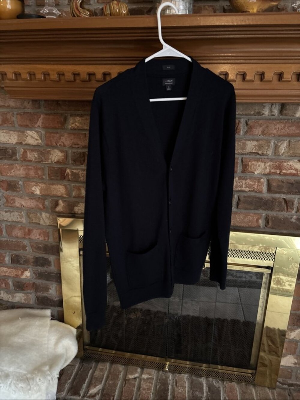 J. Crew Mens Blue Merino Wool Long Sleeve Slim Fit Cardigan Sweater Size Medium